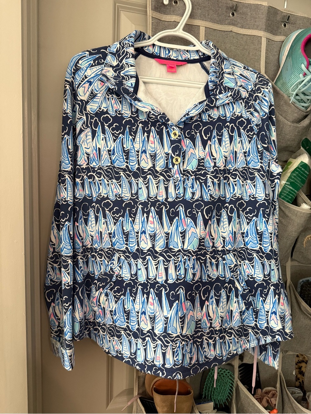 Lilly Pulitzer Navy Multicolor Sailboat Print Button-Down Shirt